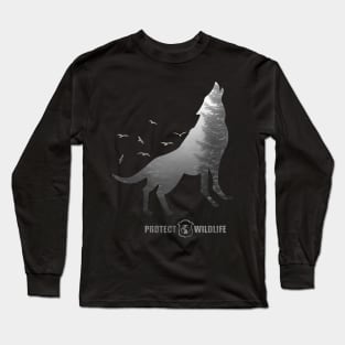 Protect Wildlife - Nature - Wolf Silhouette Long Sleeve T-Shirt